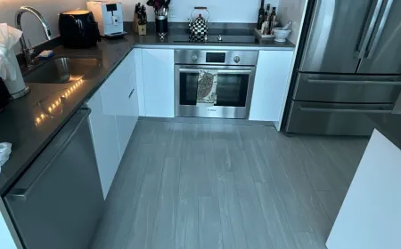 Modern high-rise condo kitchen after an Ire Cleaning Services apartment cleaning